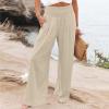Womens Wide Leg Linen Long Lounge Pants High Waist Loose Lightweight Fit Casual Trousers Comfy Boho Palazzo Pants view 2