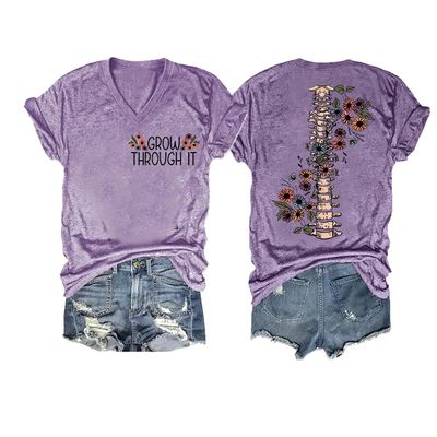 Mental Health Shirts Grow Through It Spine Sweatshirt Grow Through It Shirt Vintage Casual Tops Women Gift Tee Tops V-Neck Loose Shirt Plus Size 4XL Purple