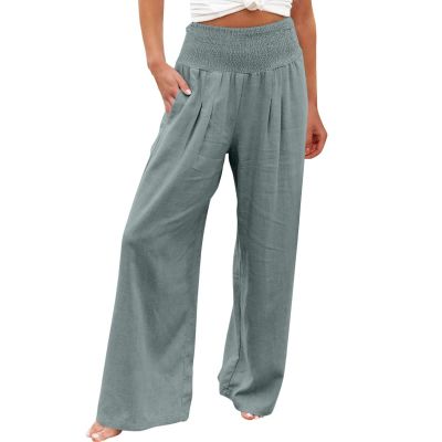 Womens Wide Leg Linen Long Lounge Pants High Waist Loose Lightweight Fit Casual Trousers Comfy Boho Palazzo Pants