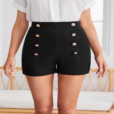 ABZEKH Shorts for Women Shorts Women's Shorts High Waist Fake Button Shorts Shorts (Color : Black, Size : Small)