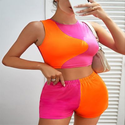 ABZEKH Shorts for Women Shorts Women's Shorts Two Tone Elastic Waist Shorts Shorts (Color : Multicolor, Size : X-Small)