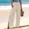 Womens Wide Leg Linen Long Lounge Pants High Waist Loose Lightweight Fit Casual Trousers Comfy Boho Palazzo Pants view 2