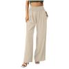 Womens Wide Leg Linen Long Lounge Pants High Waist Loose Lightweight Fit Casual Trousers Comfy Boho Palazzo Pants view 3