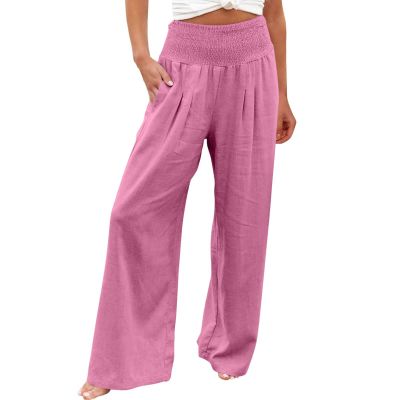 Womens Wide Leg Linen Long Lounge Pants High Waist Loose Lightweight Fit Casual Trousers Comfy Boho Palazzo Pants
