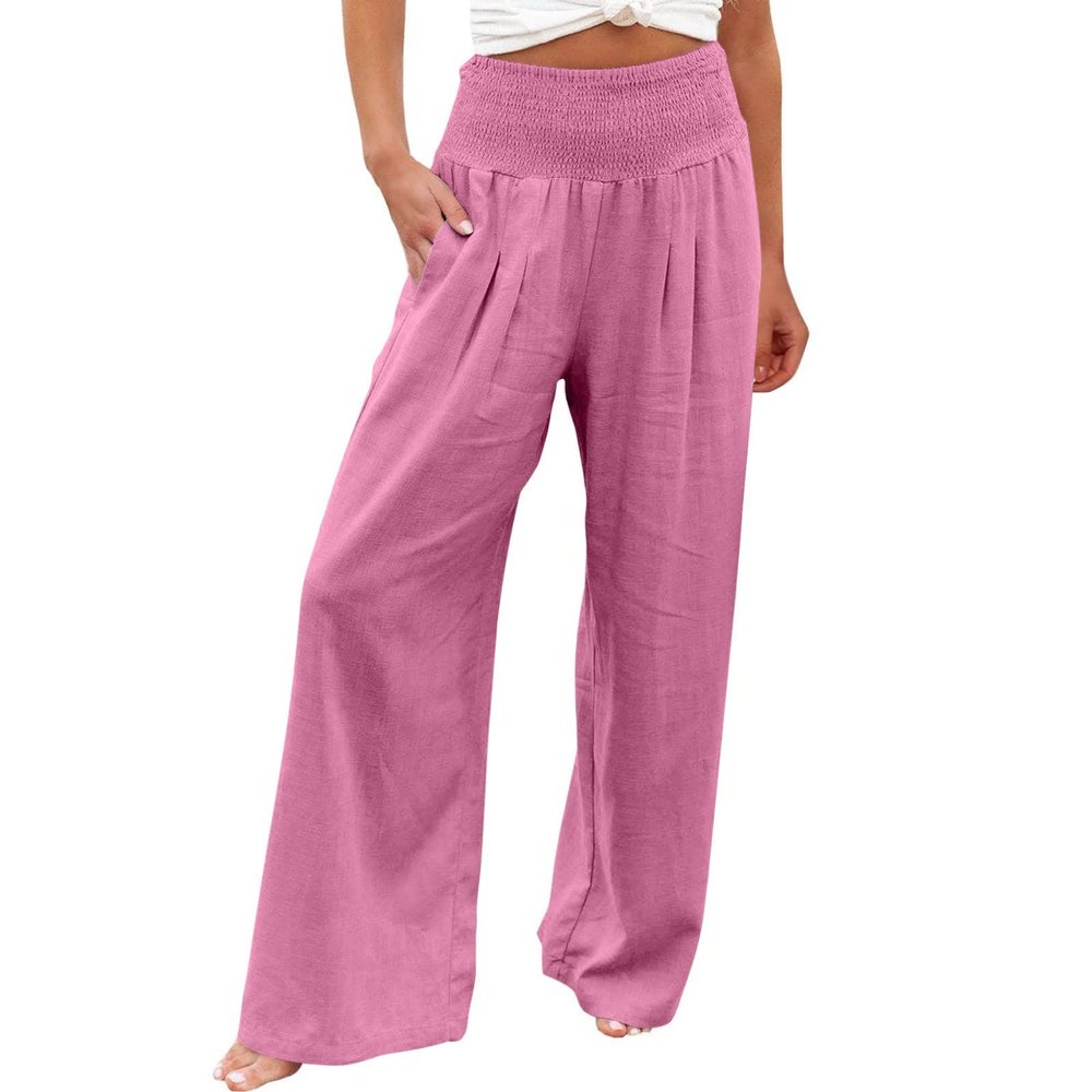 Womens Wide Leg Linen Long Lounge Pants High Waist Loose Lightweight Fit Casual Trousers Comfy Boho Palazzo Pants