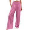 Womens Wide Leg Linen Long Lounge Pants High Waist Loose Lightweight Fit Casual Trousers Comfy Boho Palazzo Pants view 1