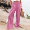Womens Wide Leg Linen Long Lounge Pants High Waist Loose Lightweight Fit Casual Trousers Comfy Boho Palazzo Pants view 2