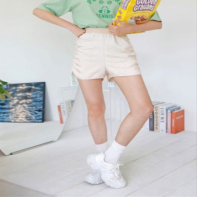 ABZEKH Shorts for Women Shorts Women's Shorts Ruched Side Elastic Waist Shorts Shorts (Color : Beige, Size : X-Large)
