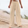 Womens Wide Leg Linen Long Lounge Pants High Waist Loose Lightweight Fit Casual Trousers Comfy Boho Palazzo Pants view 2