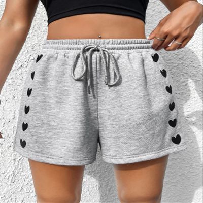 ABZEKH Shorts for Women Shorts Women's Shorts Heart Print Drawstring Waist Shorts Shorts (Color : Gray, Size : Small)