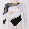 CHICTRY Kids Girls Child Bronzing Rhinestone Long Sleeves Gymnastics Training Dancing Patchwork Style Leotard White 14 Years view 3