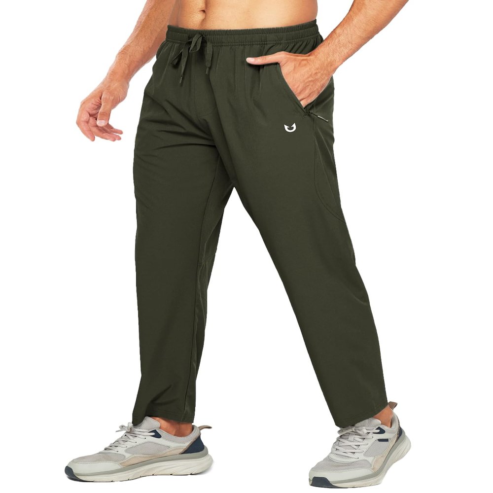 NORTHYARD Men's Athletic Pants Running Workout Joggers Lightweight Gym Jogging Track Casual Sweatpants with Zipper Pockets ArmyGreen M