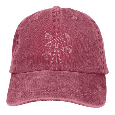 Astronomys Telescopes Hat Baseball Cap for Men Women Adjustable Denim Cotton Trucker Hats Red