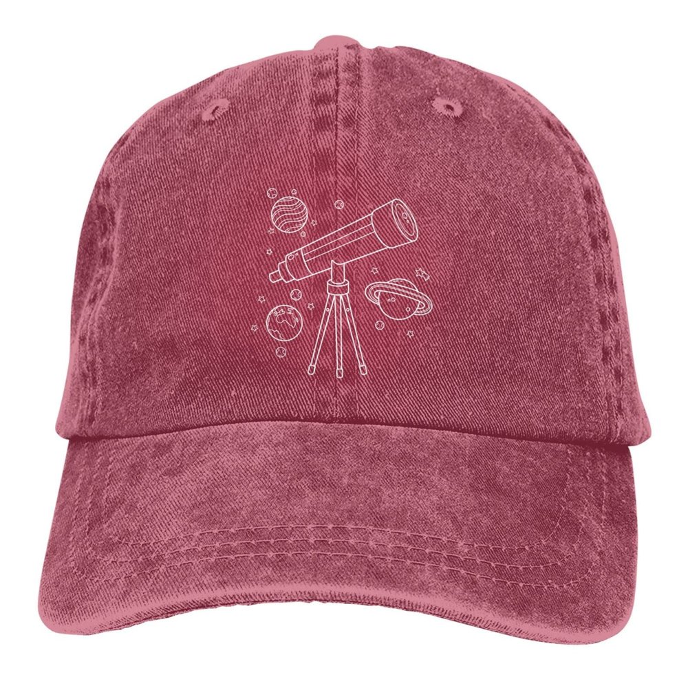 Astronomys Telescopes Hat Baseball Cap for Men Women Adjustable Denim Cotton Trucker Hats Red