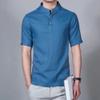 JEsilunmaMY Mens Solid Color Casual Henley T-Shirts Stand Collar V Neck Cotton Linen Shirt Summer Beach Hippie T Shirts (Blue,Medium) view 2