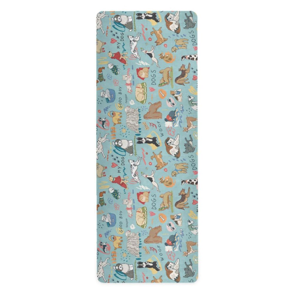 Different Dogs Yoga Mat Non Slip Natural Rubber Fitness Exercise Mat for Home Workout Gym Stretching Pilates Mats with Carrying Bag 71" x 26"