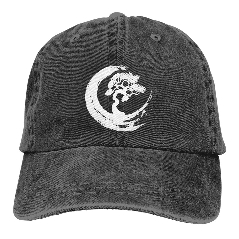 Bonsais Trees in Circle Birds Hat Baseball Cap for Men Women Adjustable Denim Cotton Trucker Hats Black