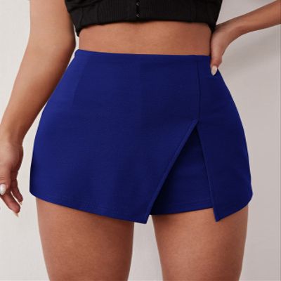 ABZEKH Shorts for Women Shorts Women's Shorts Solid Split Front Skort Shorts (Color : Blue, Size : Large)