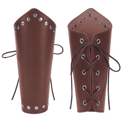 AHANDMAKER 2 Sets Leather Gauntlet Wristband, Medieval Wrist Armor Bracers Arm Armor Cuff, Punk Arm Guards, Renaissance Costume Accessories, for Men Women Cosplay, Brown
