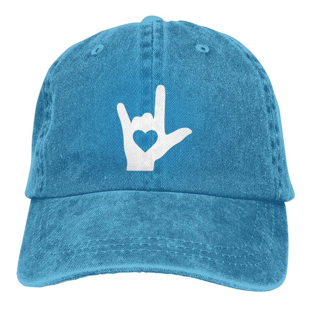 American Sign Language I Love You Hat Baseball Cap for Men Women Adjustable Fashion Dad Hats Blue