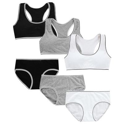 Cotton Soft Comfortable Elastic Girls Training Bras and Underwear Set for 8-18 Years Old