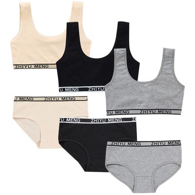 Cotton Soft Comfortable Elastic Girls Training Bras and Underwear Set