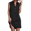 Canbebig Women's Lapel Collar Sleeveless Solid Mini Dress Summer V Neck Button Short Shirt Dresses Side Slit Casual Dress Black view 1