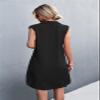 Canbebig Women's Lapel Collar Sleeveless Solid Mini Dress Summer V Neck Button Short Shirt Dresses Side Slit Casual Dress Black view 3