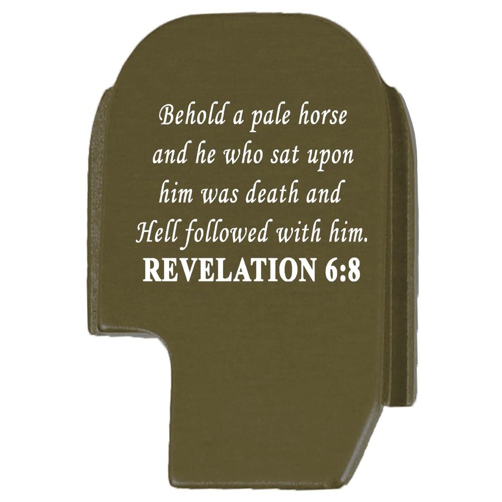 NDZ Performance Rear Slide Cover Plate for Sig P365 P365X P365 XL P365 X Macro P365 Fuse 9mm .380 Laser Engraved Aluminum in Olive Drab Green - Bible Revelations 6:8