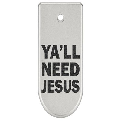 NDZ Performance Magazine Base Plate Finger Extension for Glock 43X 48 9mm Laser Engraved Anodized Aluminum in Silver, Made in The USA - Y'all Need Jesus Text