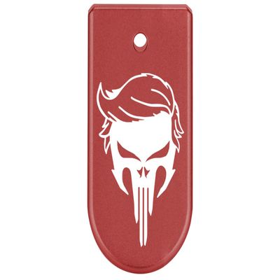 NDZ Performance Magazine Base Plate Finger Extension for Glock 43X 48 9mm Laser Engraved Anodized Aluminum in Red, Made in The USA - Trump Skull