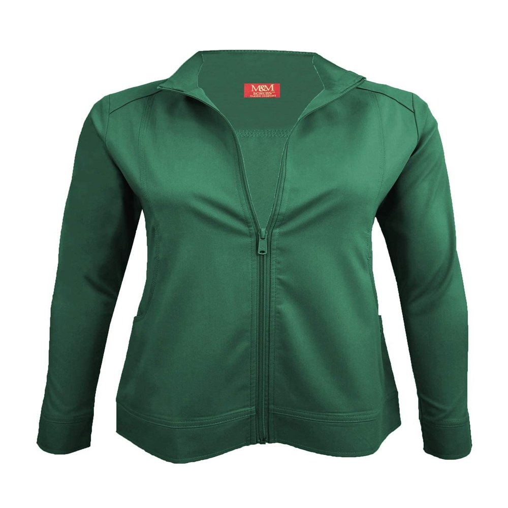 Women's Ultra Soft Front Zip Warm-Up Scrub Jacket (Hunter Green, Large)