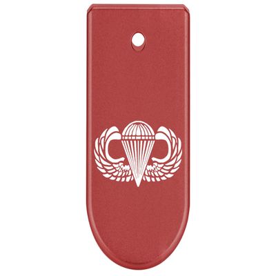 NDZ Performance Magazine Base Plate Finger Extension for Glock 43X 48 9mm Laser Engraved Anodized Aluminum in Red, Made in The USA - Airborne Jump Wings