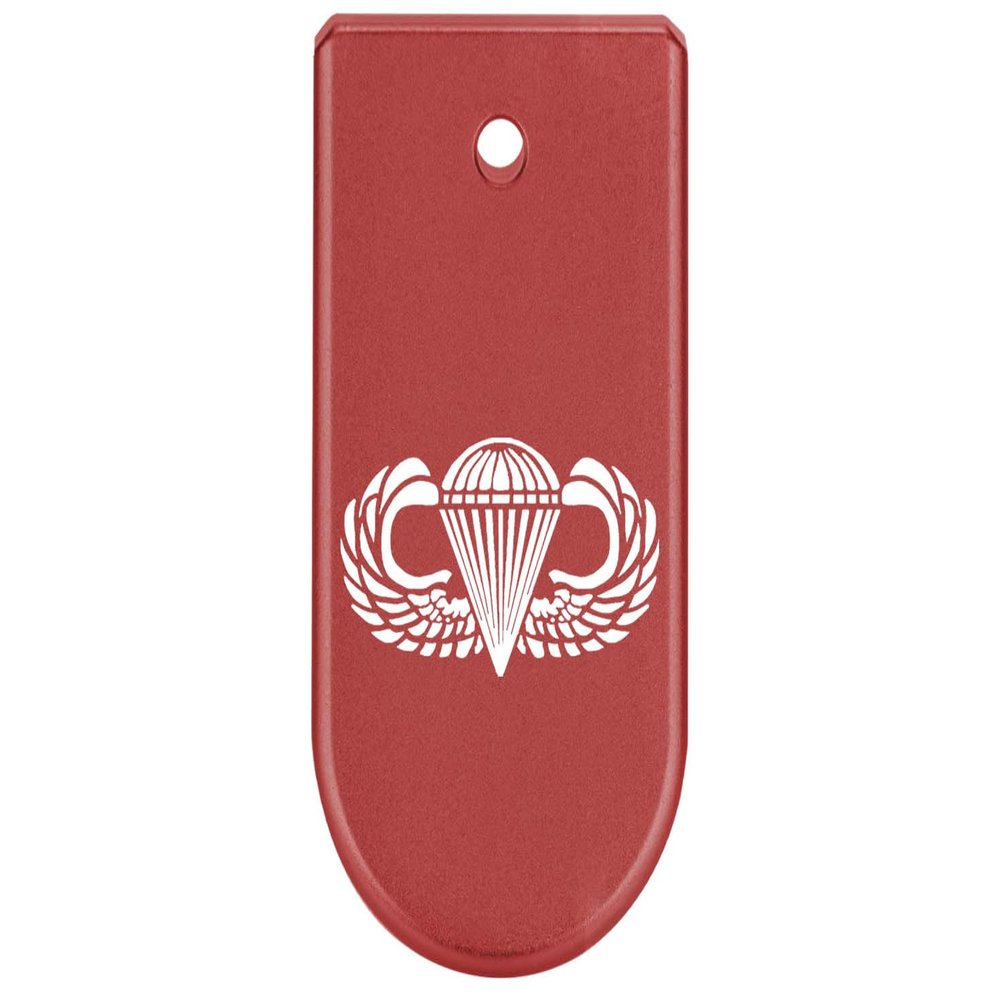 NDZ Performance Magazine Base Plate Finger Extension for Glock 43X 48 9mm Laser Engraved Anodized Aluminum in Red, Made in The USA - Airborne Jump Wings