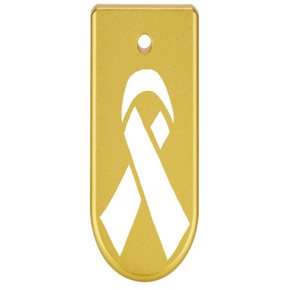 NDZ Performance Magazine Base Plate Finger Extension for Glock 43X 48 9mm Laser Engraved Anodized Aluminum in Gold, Made in The USA - Awareness Ribbon