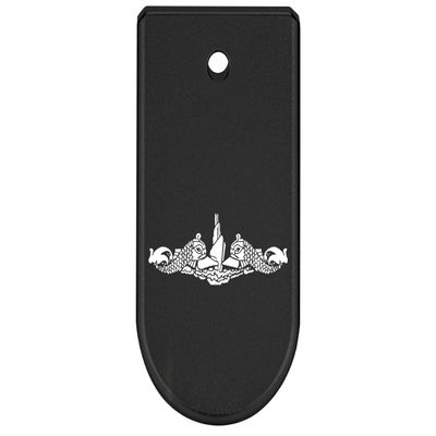 NDZ Performance Magazine Base Plate Finger Extension for Glock 43X 48 9mm Laser Engraved Anodized Aluminum in Black, Made in The USA - Submarine Warfare Insignia
