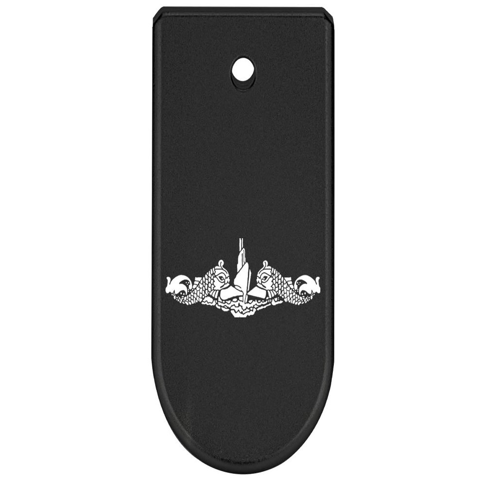 NDZ Performance Magazine Base Plate Finger Extension for Glock 43X 48 9mm Laser Engraved Anodized Aluminum in Black, Made in The USA - Submarine Warfare Insignia