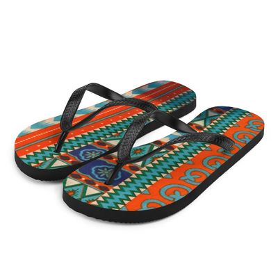 African Flip Flops, African Dashiki, African Pattern Flip-Flops White