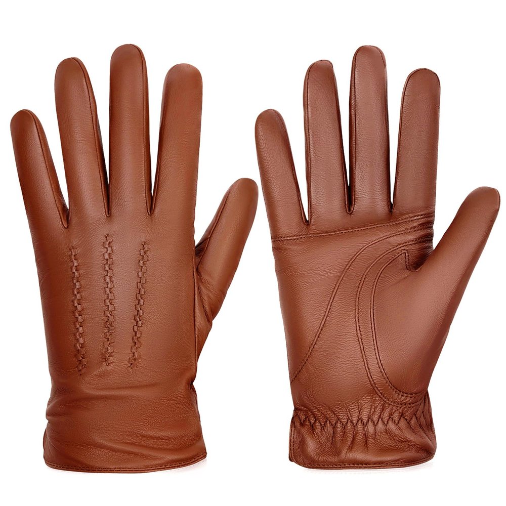 BISON DENIM Winter Genuine Sheepskin Leather Gloves for Men, Touchscreen Texting Warm Cashmere Lined Gloves for Driving (Tan,XX-Large)