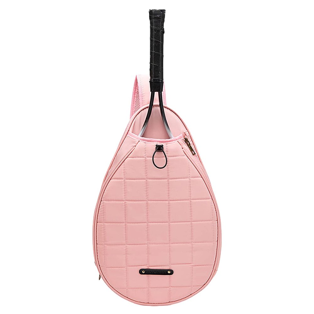apott Pink Tennis Bag Waterproof Tennis Crossbody Backpack Sports Sling for Pickleball Racketball for Men Women