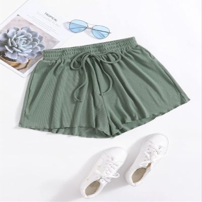 CRTGW Shorts for Women Knot Waist Solid Shorts (Color : Green, Size : Large)