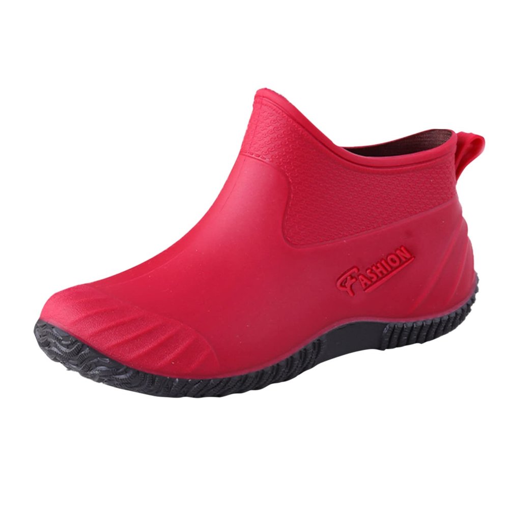 Fashion Woman Rain Shoes Outdoor Waterproof Women's Ankle Garden Boots Shoes Women Insulated Rain Boots (Red, 6.50)