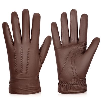 BISON DENIM Winter Genuine Sheepskin Leather Gloves for Men, Touchscreen Texting Warm Cashmere Lined Gloves for Driving (Cognac,XX-Large)
