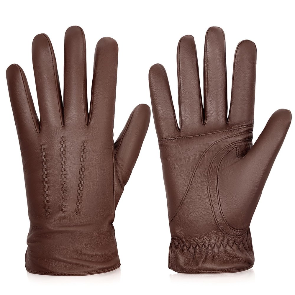 BISON DENIM Winter Genuine Sheepskin Leather Gloves for Men, Touchscreen Texting Warm Cashmere Lined Gloves for Driving (Cognac,XX-Large)