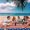 American USA Flag Beach Blanket Extra Large 118x108in Outdoor Waterproof Sandproof Picnic Blankets with Stakes Lightweight Beach Mat for Camping Travel Hiking,Independence Day Red White Stripes view 3