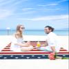 American USA Flag Beach Blanket Extra Large 118x108in Outdoor Waterproof Sandproof Picnic Blankets with Stakes Lightweight Beach Mat for Camping Travel Hiking,Independence Day Red White Stripes view 4