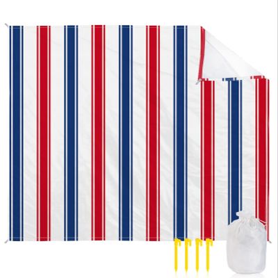USA Independence Red Blue White Stripe Beach Blanket Extra Large 118x108in Outdoor Waterproof Sandproof Picnic Blankets with Stakes Lightweight Beach Mat for Camping Travel,President's Flag Day