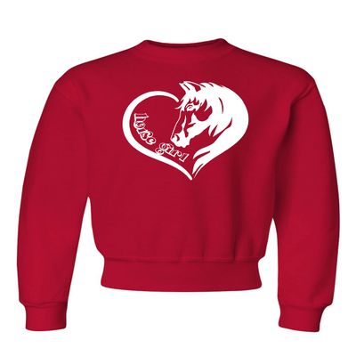Large Red Youth Horse Girl Loves Horses Gift Idea Crewneck Sweatshirt