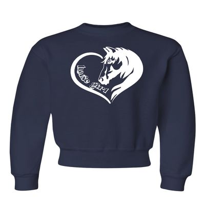 Medium Navy Blue Youth Horse Girl Loves Horses Gift Idea Crewneck Sweatshirt