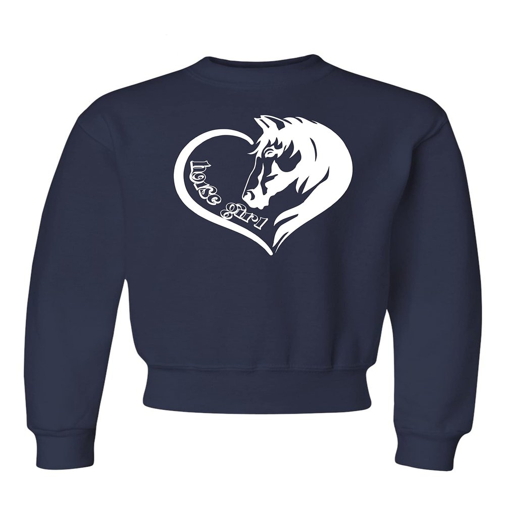 Medium Navy Blue Youth Horse Girl Loves Horses Gift Idea Crewneck Sweatshirt